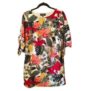 Aakaa Tropical Floral Print Dress Medium Short Sleeve Casual Colorful